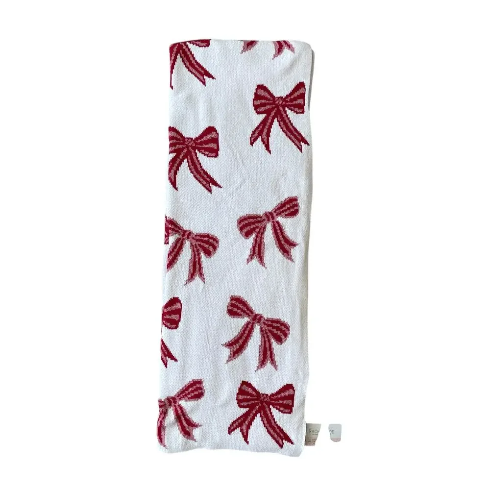 Rachel Zoe BOWS Oversized Throw Blanket 50x70 Red & White NEW